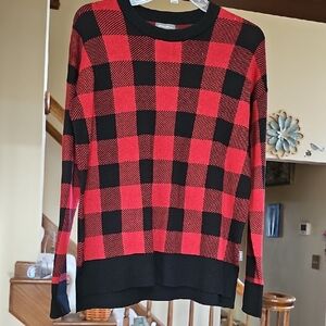 Eddie Bauer Red and Black Plaid Crewneck Sweater